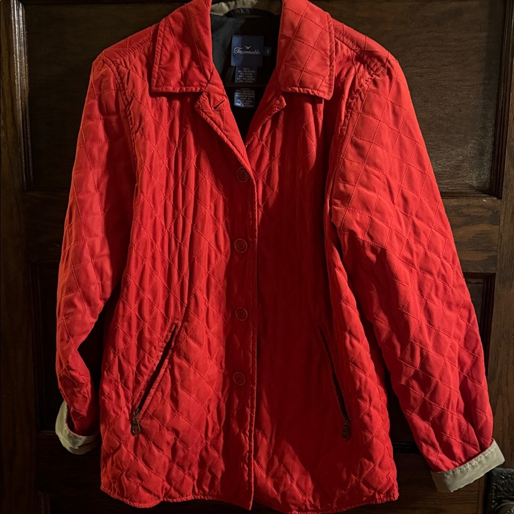 Faconnable Red Quilted Jacket Coat Womens Size Small, EUC
